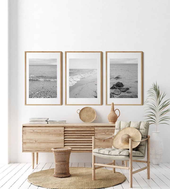 Minimalistische Strand Bilderwand | Schwarzweißes Fine Art Poster Print Set