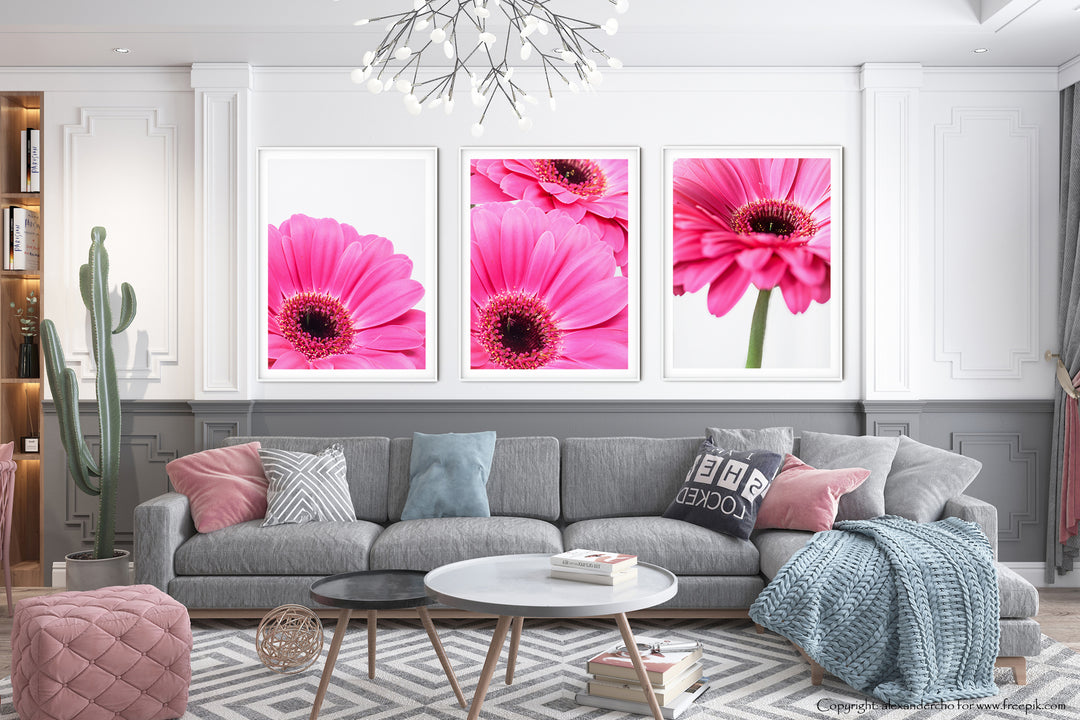 Pinke Gänseblümchen Bilderwand I | Fine Art Poster Print Set